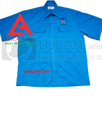 Quần áo bảo hộ lao động cửa hàng gas, đồng phục bảo hộ cho nhân viên giao gas vải kaki ngắn tay màu xanh- 015