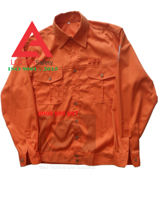 Đồng phục bảo hộ lao động điện lực vải kaki cam, quần áo công nhân điện lực dài tay - 088