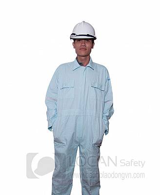 Quần áo bảo hộ lao động dầu khí cao cấp, đồng phục công nhân dầu khí vải kaki màu trắng ghi - 043