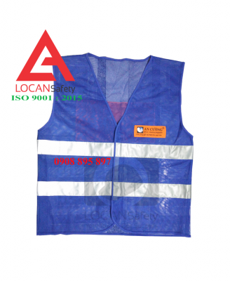 Áo lưới phản quang bảo hộ điện lức, áo gile lưới phản quang màu xanh bích có in thêu logo công ty- 023
